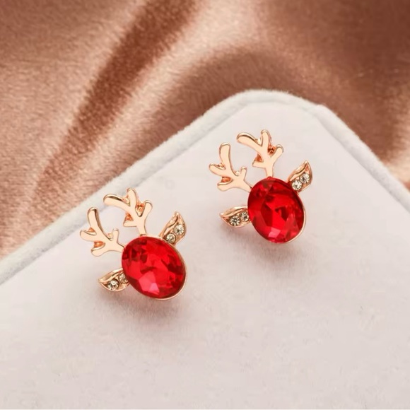 Rose Gold Reindeer Earrings - Picture 1 of 2